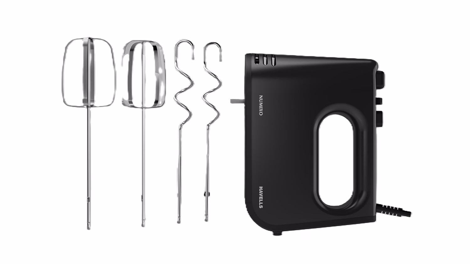 61wizjtDMML._SL1500_ Havells Numixo 300 watt Hand Mixer with Single Eject Button | 5 Speed Turbo Function | Stainless Steel Hooks | 1300 RPM & 2 Years Warranty (Black) - Image 2